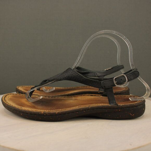 UGG Sefina Leather Thong Sandals Womens 8 Black Slingback - Picture 5 of 9